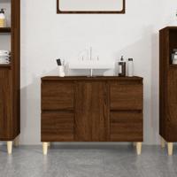 Wastafelkast 80x33x60 cm bewerkt hout bruin eikenkleur - thumbnail