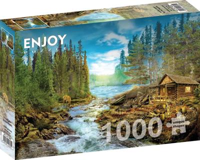 A Log Cabin by the Rapids Puzzel 1000 Stukjes A Log Cabin by the Rapids Puzzel 1000 Stukjes