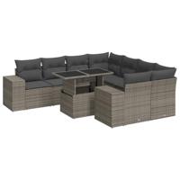 9-delige Loungeset met kussens poly rattan grijs - thumbnail
