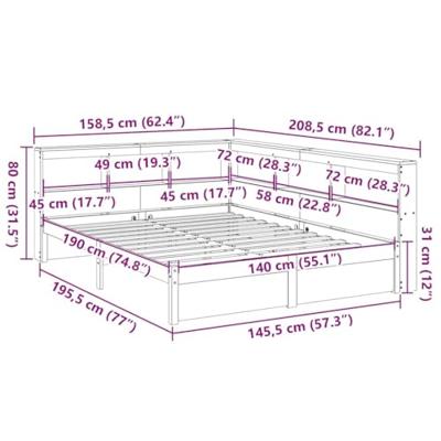Bed met boekenkast zonder matras grenenhout wit 140x190 cm