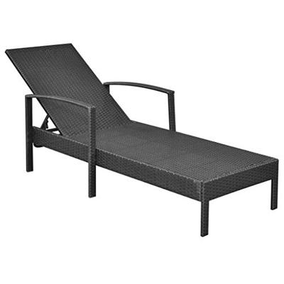 Ligbed met kussen poly rattan zwart