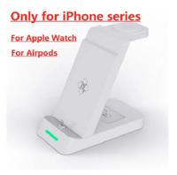 30W 3 In 1 Draadloze Oplader Standaard geschikt voor Iphone 14 12 - Apple Watch - Snel Opladen Dock Station- Wit - thumbnail