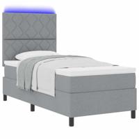 Boxspringbed met Matras en LED Licht in Lichtgrijs, 100 x 200 cm stof - thumbnail
