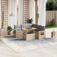 6-delige Loungeset met kussens poly rattan beige - thumbnail
