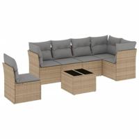 7-delige Loungeset met kussens poly rattan beige - thumbnail