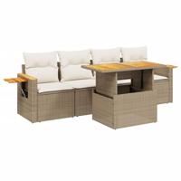5-delige Loungeset met kussens poly rattan beige - thumbnail