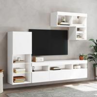 6-delige Tv-wandmeubelset met LED-verlichting bewerkt hout wit - thumbnail