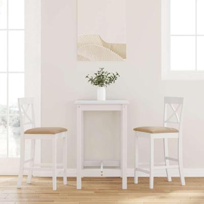 Barkrukken met kussens 2 stuks wit massief hout rubber