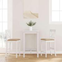 Barkrukken met kussens 2 stuks wit massief hout rubber - thumbnail