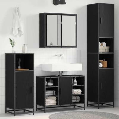 Badkamermeubelset met opslag 4 pcs Zwart eiken 80 x 33 x 60 cm