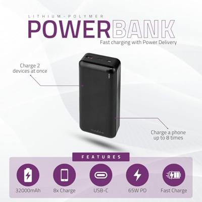 Nedis Powerbank | 32000 mAh | 2.4 / 3.0 / 3.25 A | Outputs: 2 | Output: 1x USB-A / 1x USB-C™ | Inputs: 1x Micro USB / 1x USB-C™ | PD3.0 45W / PD3.0 - thumbnail