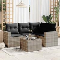 5-delige Loungeset met kussens poly rattan lichtgrijs - thumbnail