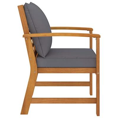 Tuinstoelen 2 st met donkergrijs kussen massief acaciahout - thumbnail