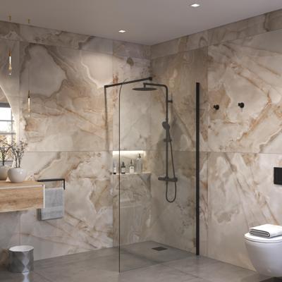 Sanivo Inloopdouche Ronde Hoek Glas 8mm Nano Coating Mat Zwart Profiel met Stang (Alle Maten) Sanivo Inloopdouche Ronde Hoek Glas 8mm Nano Coating Mat Zwart Profiel met Stang (Alle Maten)