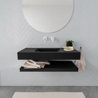 Aqua Splash Badkamermeubel AQS Ibiza 100 cm met Planchet Solid Surface Mat Zwart - Badmeubel Ibiza 100 cm Solid Surface Planchet Spoelbak Midden Mat - thumbnail