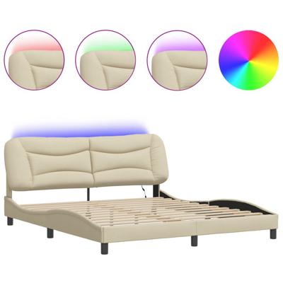 Bedframe met LED-verlichting stof crèmekleurig 180x200 cm