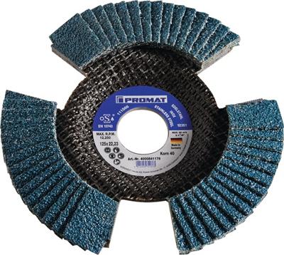 Promat/Tecwerk Lamellenslijpschijf | d. 125 mm korreling 80 conisch | RVS/staal zirkoniumkorund - 4000841199 Promat/Tecwerk Lamellenslijpschijf | d. 125 mm korreling 80 conisch | RVS/staal zirkoniumkorund - 4000841199