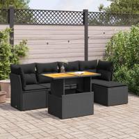 6-delige Loungeset met kussens poly rattan zwart - thumbnail