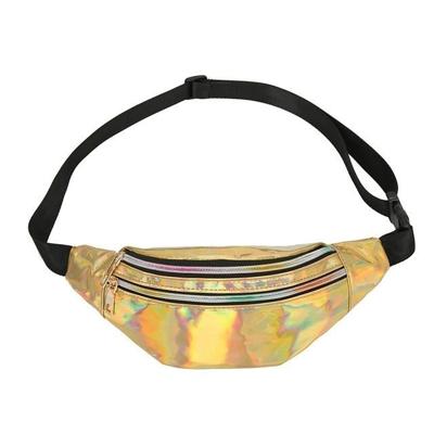Vrouwen punk Laser glanzende PU dubbele rits borst tas casual taille tas (geel)
