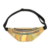 Vrouwen punk Laser glanzende PU dubbele rits borst tas casual taille tas (geel) - thumbnail