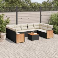 10-delige Loungeset met kussens poly rattan zwart - thumbnail