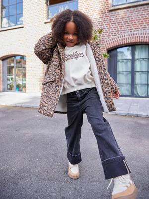 Mantel met capuchon van Laine stof met luipaardprint voor meisjes bruin