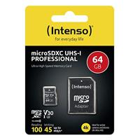 Intenso Professional microSDXC-kaart 64 GB Class 10, UHS-I Incl. SD-adapter - thumbnail
