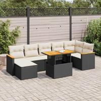 8-delige Loungeset met kussens poly rattan acacia zwart - thumbnail