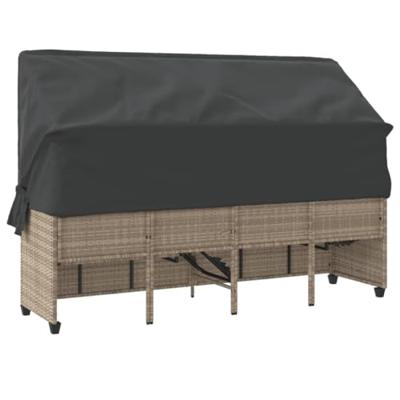 Ligbed met luifel en kussens poly rattan lichtgrijs