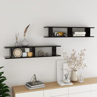 VidaXL Wandschappen 2 st 105x18x20 cm bewerkt hout zwart VidaXL Wandschappen 2 st 105x18x20 cm bewerkt hout zwart
