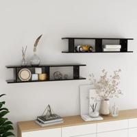 VidaXL Wandschappen 2 st 105x18x20 cm bewerkt hout zwart - thumbnail