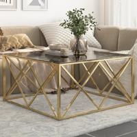 Salontafel roestvrijstaal en gehard glas goudkleurig - thumbnail