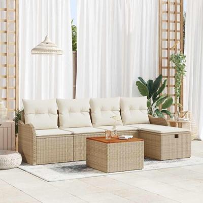 Tuinbankenset met kussen met opslag 6 pcs Beige poly rattan