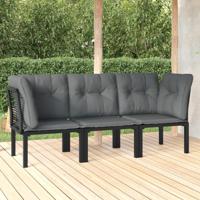 3-delige Loungeset met kussens poly rattan zwart en grijs - thumbnail