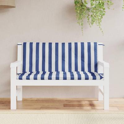 VidaXL Tuinbankkussens 2 st gestreept 120x50x7 cm stof wit en blauw