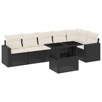 7-delige Loungeset met kussens poly rattan zwart - thumbnail