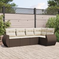 5-delige Loungeset met kussens poly rattan bruin - thumbnail
