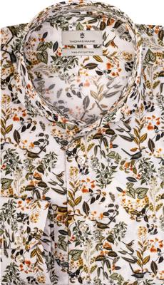 Thomas Maine Overhemd Oranje Planten Print Cutaway Tailored Fit