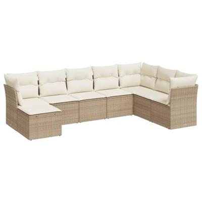 8-delige Loungeset met kussens poly rattan beige