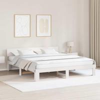 Bedframe met hoofdeinde Wit 200 x 200 cm Massief grenenhout - thumbnail
