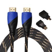 3m HDMI 1.4 Version 1080P Woven Net Line Blue Black Head HDMI Male to HDMI Male Audio Video Connector Adapter Cable with Mini HDMI & Micro HDMI Adapte - thumbnail