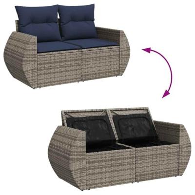 7-delige Loungeset met kussens poly rattan grijs - thumbnail