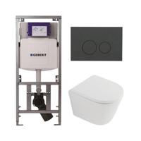 QeramiQ Dely Toiletset - 36.3x51.7cm - diepspoel - rimless - Geberit UP320 inbouwreservoir - softclose toilet zitting 35 mm - bedieningsplaat mat antraciet - ronde knoppen - mat wit SW1026254/SW1000767/0701131/SW1102376 - thumbnail
