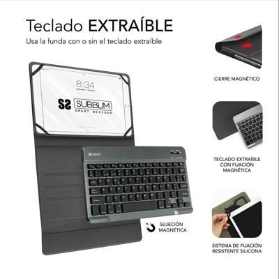 SUBBLIM FUNDA Con Teclado KeyTAB Pro Bluetooth Black Para Tablet DE 10,1 inch/25,65 cm batterij 420 mAh - compatibel met Windows/Android/iOS