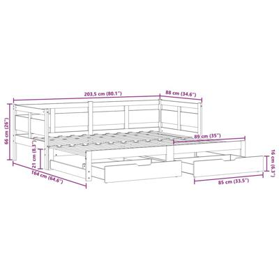 Slaapbank met onderschuifbed en lades zonder matras 80x200 cm - thumbnail