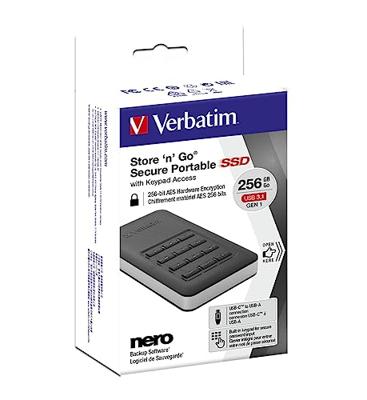 Verbatim Store n Go Secure Portable SSD 256 GB Externe SSD harde schijf USB-A 3.2 Gen 2 Zwart 53402 Verbatim Store n Go Secure Portable SSD 256 GB Externe SSD harde schijf USB-A 3.2 Gen 2 Zwart 53402