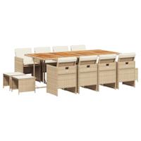 13-delige Tuinset met kussens poly rattan beige - thumbnail