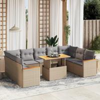 10-delige Loungeset met kussens poly rattan beige - thumbnail