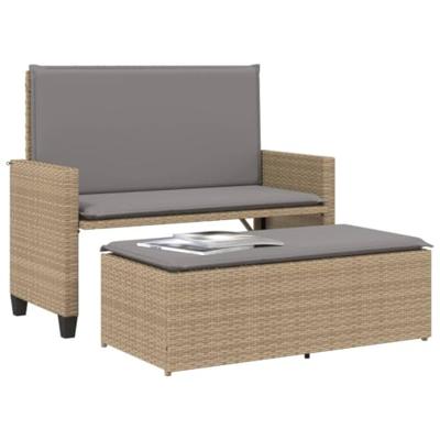 Tuinbank met kussens en voetenbank poly rattan beige Tuinbank met kussens en voetenbank poly rattan beige