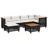 7-delige Loungeset met kussens poly rattan zwart - thumbnail